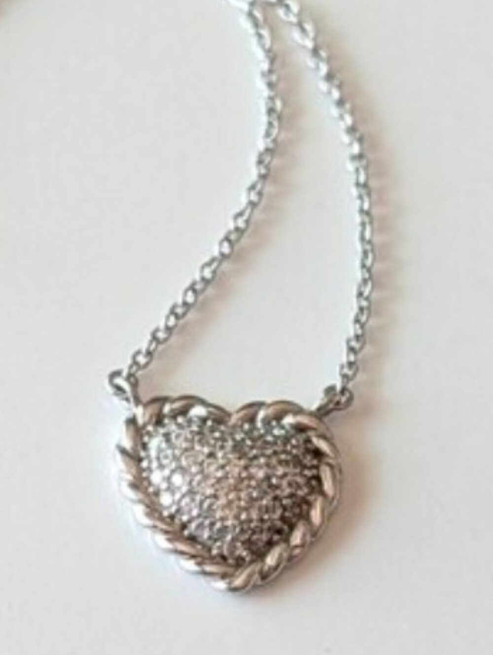 Sterling Silver  Heart Pendant Necklace Pave Stones